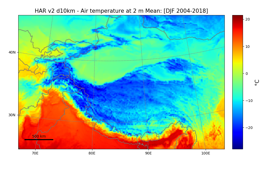 Mean Air Temperature at 2 m DJF 2004-2018