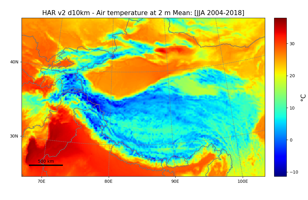 Mean Air Temperature at 2 m JJA 2004-2018